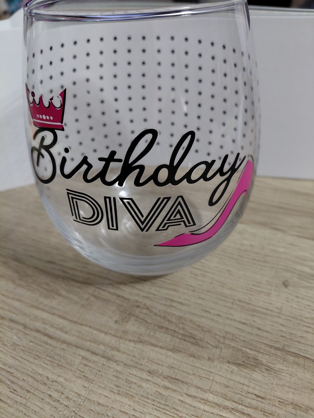Birthday Diva Pink Accent Stemless Wine Glass
